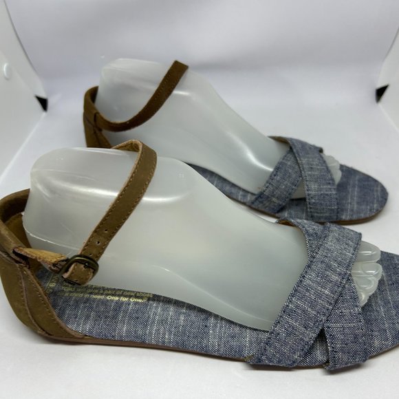 Toms Chambray Denim Sienna Open Toe Flat Sandal W9.5 - Picture 3 of 12